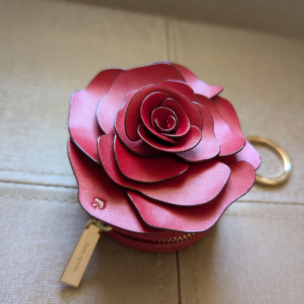 Kate Spade Red Rose Flora 3D Key Ring Charm Coin Purse